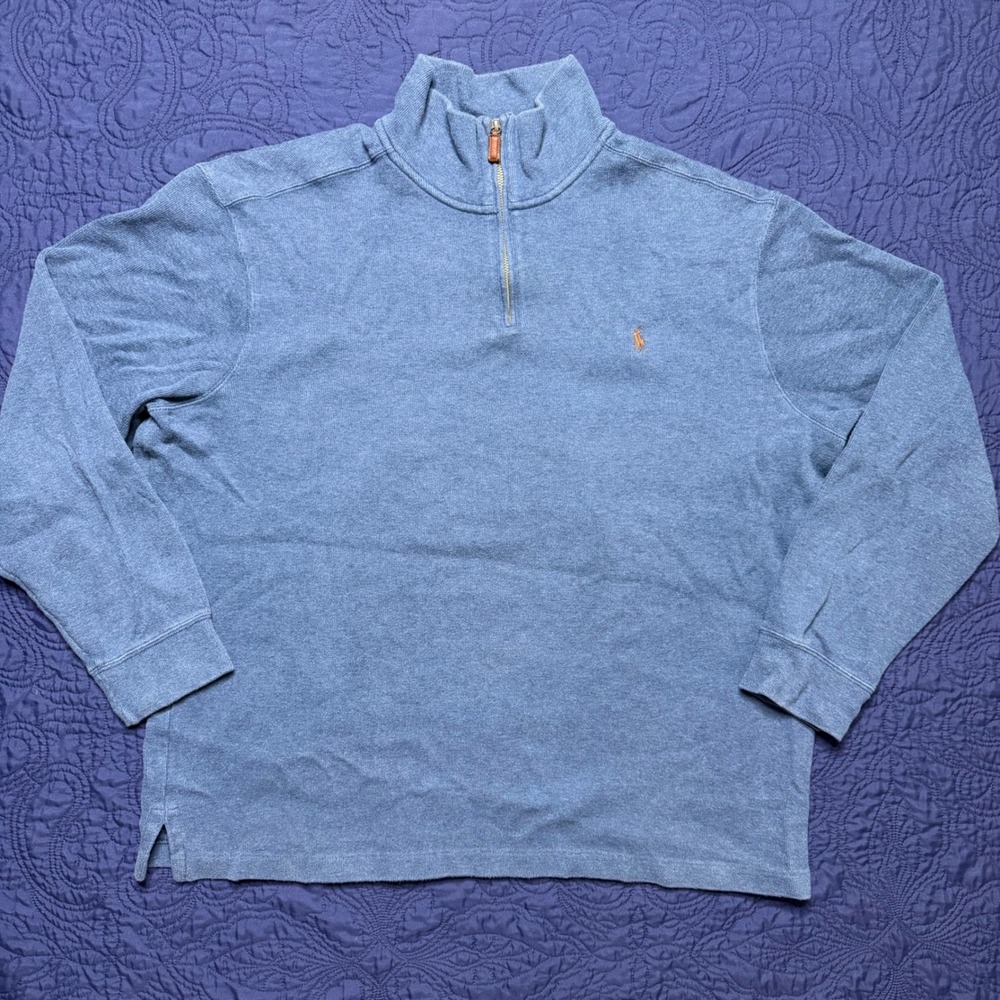 Polo Ralph Lauren Mens XXL Blue 1/4 Zip Cotton Pullover Sweater Pony Logo